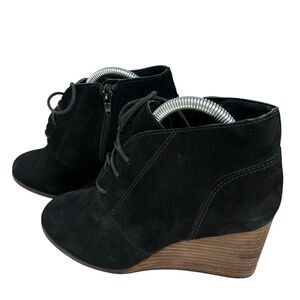 Lucky Brand Shylow Lace & Zip Up Leather Wedge Heeled Boho Ankle Boots Black 6.5